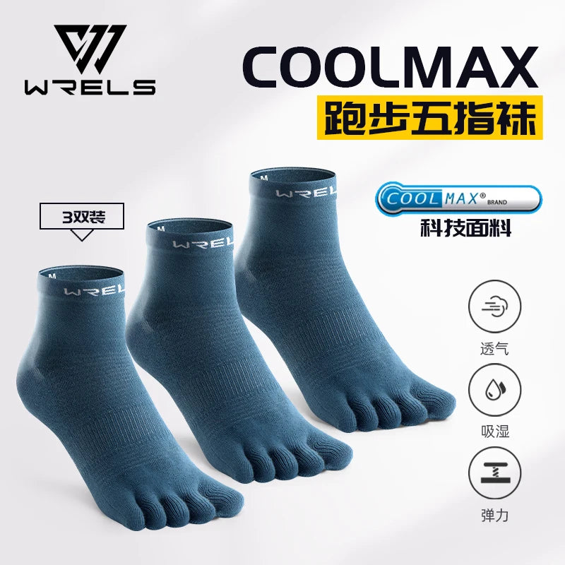 WRELS 1/3 Pairs COOLMAX Sports Five-toe Running Socks Quick-drying Breathable Anti-Blisters Marathon Toe Socks For Men And Women
