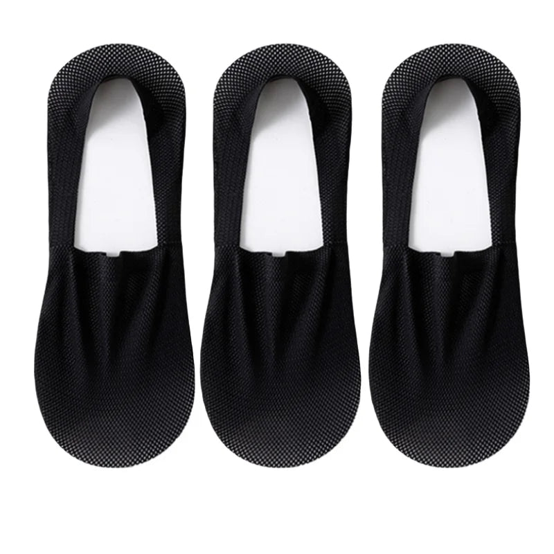 3Pairs Men Boat Socks Thin Breathable Soft Casual Summer Invisible Sock High Quality Solid Color Silicone Non-slip Low Cut Sox