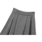 YENKYE Women’s High Street A-Line Midi Skirt Box Pleat Mid Waist Office Gray Autumn Winter
