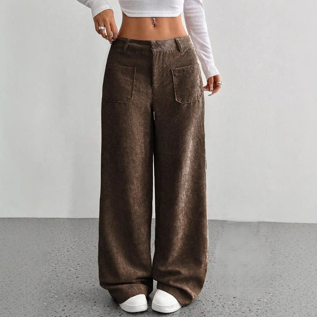 Women’s European American Wide Leg Pants Floor Length Loose Fit Front Pockets Casual