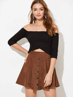 Women’s High Waist Pleated Corduroy A-Line Mini Skirt Elegant Autumn Winter