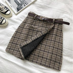 Women’s Korean High Waist Tweed Mini Skirt Plaid A-Line Slimming Y2K Autumn Winter