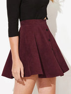 Women’s High Waist Pleated Corduroy A-Line Mini Skirt Elegant Autumn Winter