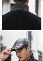 2025 Genuine Leather Beret Hat for Men Warm Windproof Winter Cap Fashion Gentleman Peaked Cap Vintage Stylish Driver Hat Gift