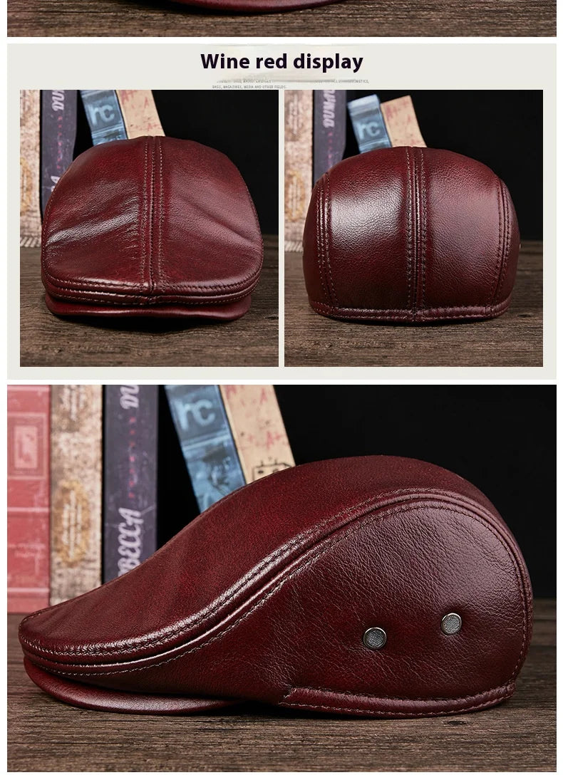 2025 Genuine Leather Beret Hat for Men Warm Windproof Winter Cap Fashion Gentleman Peaked Cap Vintage Stylish Driver Hat Gift