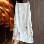 Vintage Women’s Jacquard Embroidery High Waist A-Line Long Skirt Chinese Style Slit
