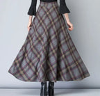 Women’s High Waist Plaid Long Skirt Thick Warm Elastic Autumn Winter Streetwear