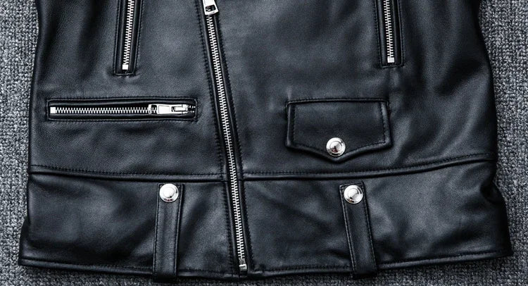 Spring and Autumn And Winter Natural Sheepskin Leather Jacket Black Soft Men's Motocycle Jackets Motor Clothing Biker Slim Short Coat