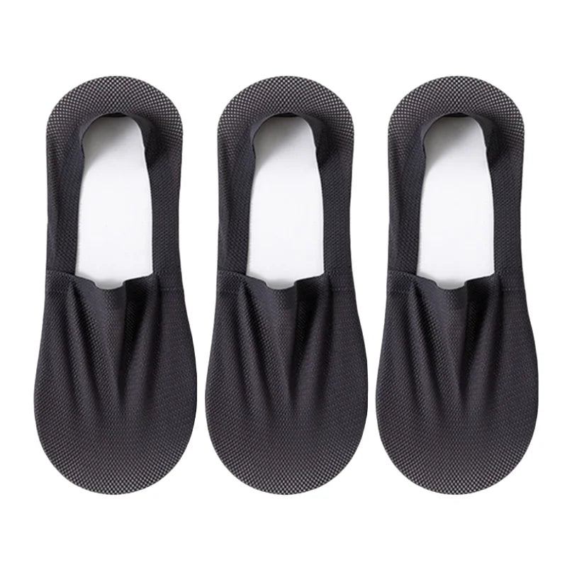 3Pairs Men Boat Socks Thin Breathable Soft Casual Summer Invisible Sock High Quality Solid Color Silicone Non-slip Low Cut Sox