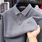 Men's -Lined Winter Knit Sweater Jacket/Pullover - Heavy-Duty Button-Up Collar, Collar & Long Sleeve Coat-like Sweater Vest, Hand Washable Solid Gray Cold Weather Clothing for Fall/Winter (No Dry Clean)