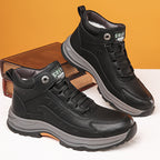 Men's Genuine Leather Winter Boots-like Sneakers - Thick Anti-Skid Rubber Sole, Warm PU & Mid-Calf Traction Tires - All-Terrain Outdoor Shoes for Work,, Snow (Lace-Up, Durable) - Autumn/Fall/Frost Season Footwear