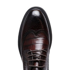 Men's Genuine Leather Checkered Brogue Oxford Dress Shoes - British Style Lace-Up Wingtip Boots (Short) with Pigskin & Rubber Sole, All-Season Wedding, Business & Formal Footwear for Office, Casual - Top-Grain Cowhide