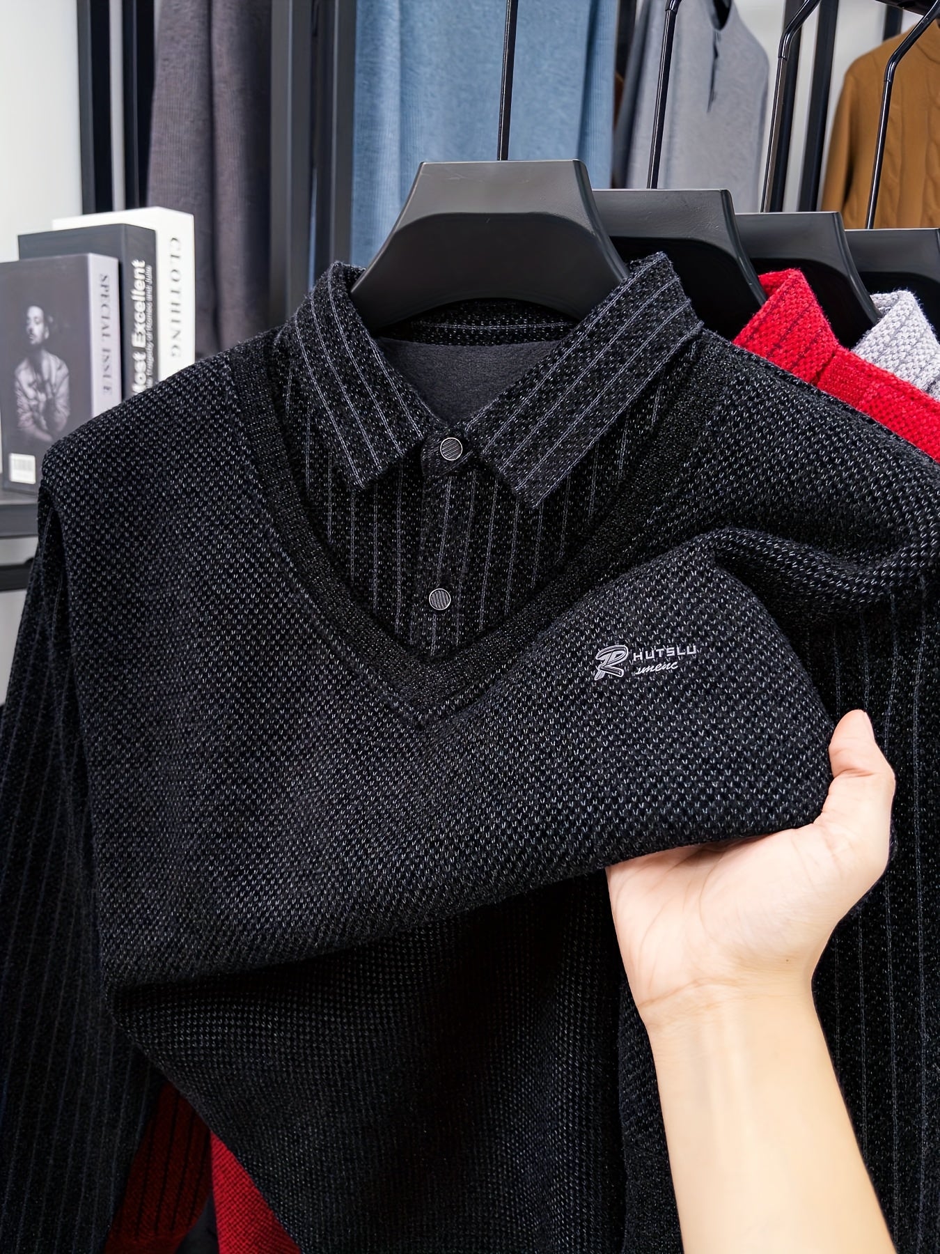 Men's -Lined Winter Knit Sweater Jacket/Pullover - Heavy-Duty Button-Up Collar, Collar & Long Sleeve Coat-like Sweater Vest, Hand Washable Solid Gray Cold Weather Clothing for Fall/Winter (No Dry Clean)