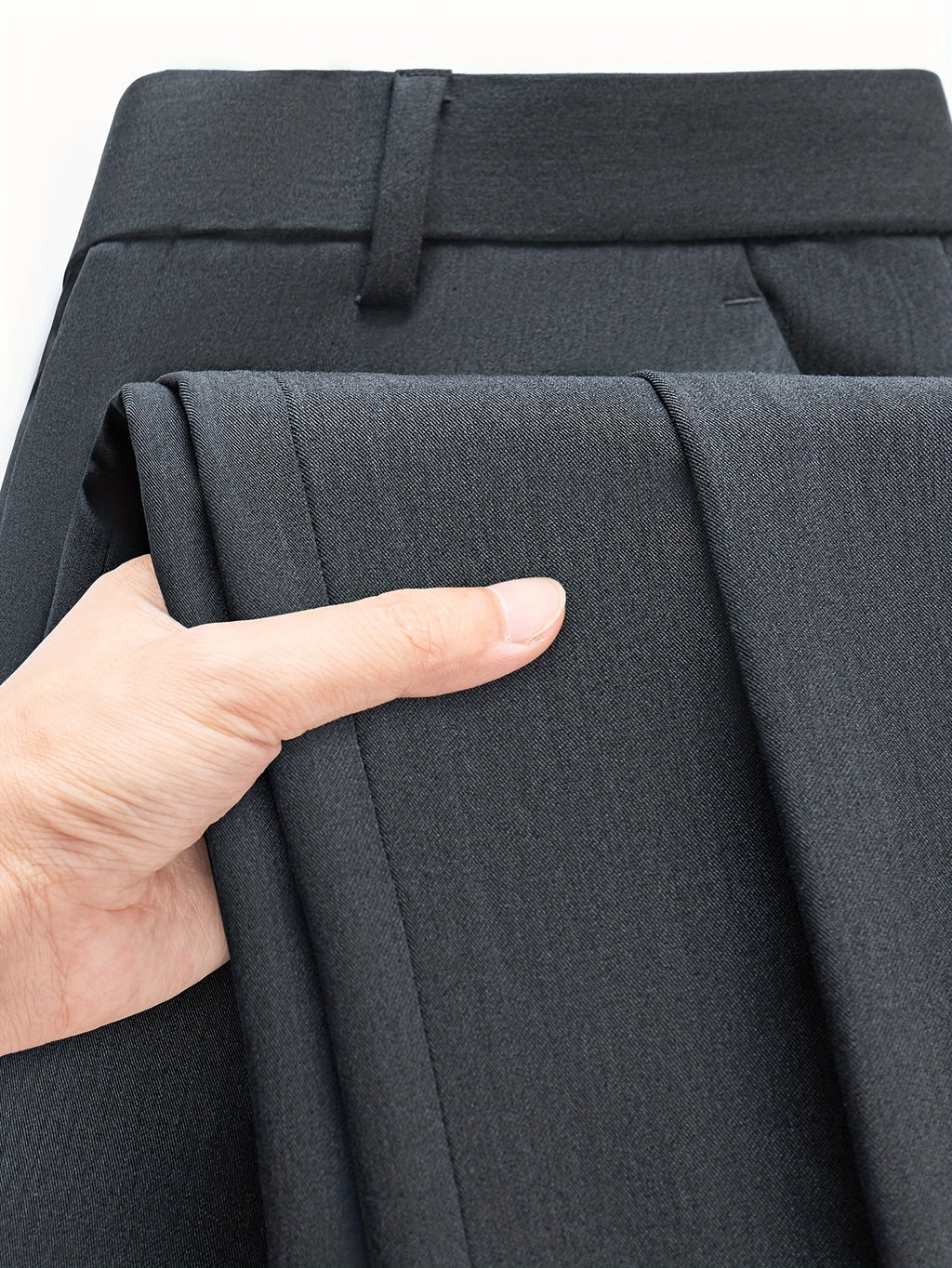 Men's Straight-Leg Dress Pants - Mid-Rise Zipper Closure Trousers, Beltless Design with Internal Adjuster, Wrinkle-Resistant Black/Charcoal Grey for Business Casual & Formal Wear, Machine Washable (No Dryer)