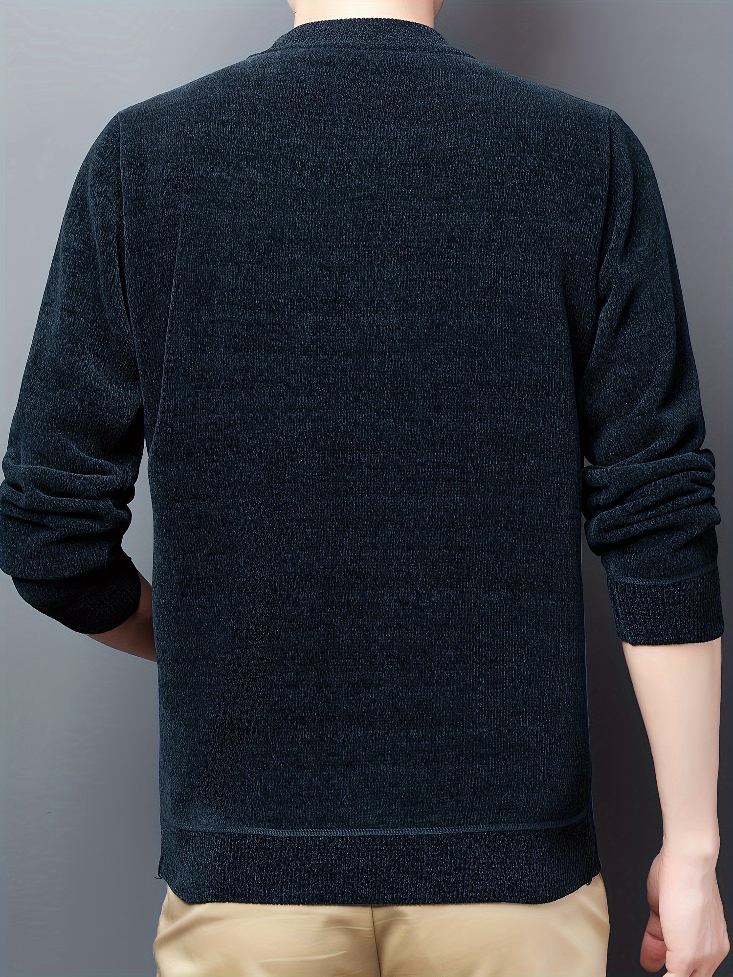 Men'S Autumn and Winter Casual Mid-Length Round Neck Knit Sweater - Semiguo