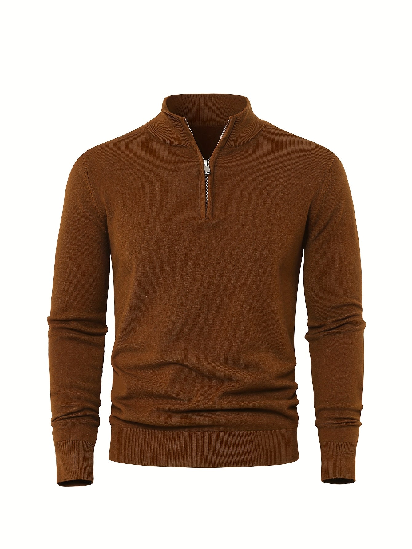 2025 Best-Selling New Men's Casual Solid Color Knit Zip-Up Cardigan - Thickened High Gram Weight Warm Top, Fashionable Minimalist Style with Medium Stretch for Daily Comfort