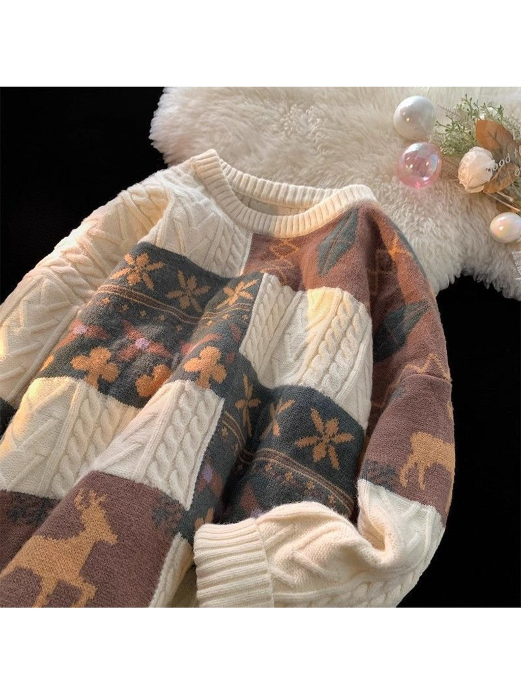 Men's Thick Winter Sweater - Oversized Loose Fit Cable- Jacket with Plaid/Tartan/Leaf Collar, Machine Washable Brown/Beige/White/Black Layered Knitwear for & Young s, Casual Outerwear (No Transparency)