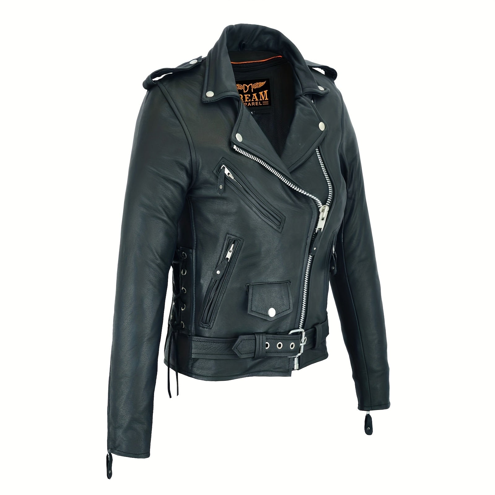 Women's Classic Motorcycle Jacket with Zip Out Lining, Biker Jacket for Ladies with Side Laces, Black, Riding Apparel, Stylish Outerwear, Reinforced Seams, Lined Jacket, Adventure Seekers