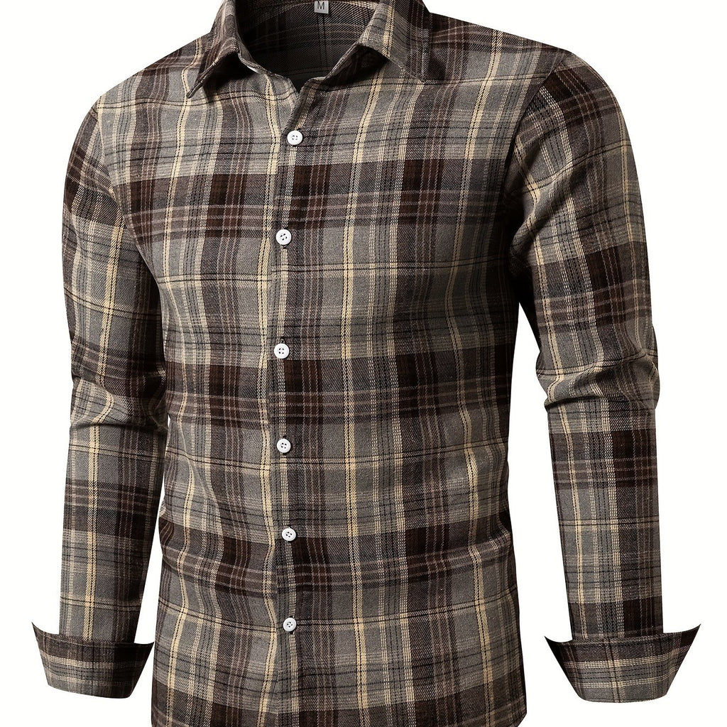 Men's Plaid Long Sleeve Button Up Shirt, Casual Comfy Shirt for Fall Winter