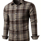 Men's Plaid Long Sleeve Button Up Shirt, Casual Comfy Shirt for Fall Winter