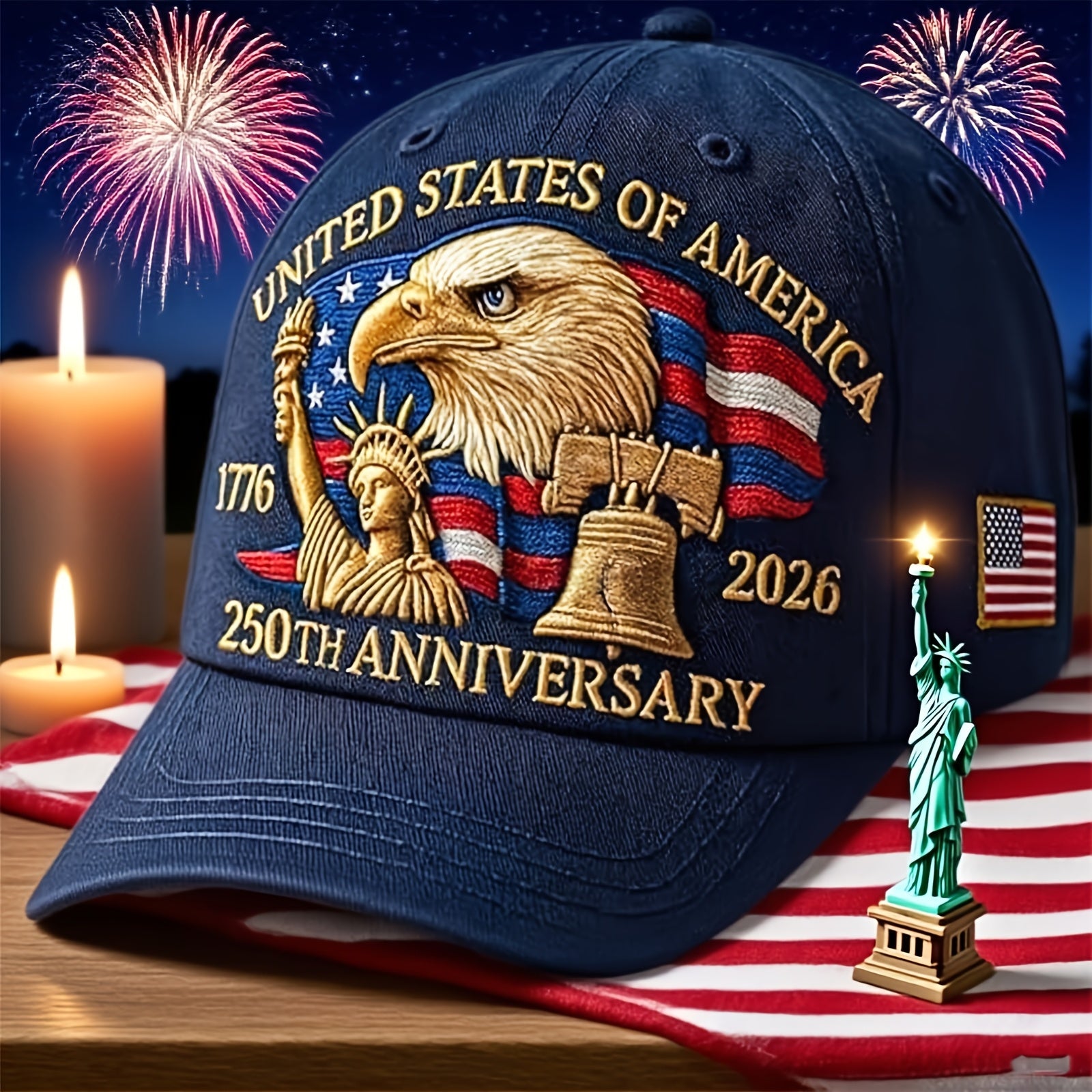 250Th Anniversary Men'S Patriotic Baseball Hat - Embroidered with Bald Eagle And 50 Star 13 Stripe Design, Embroidered 1776-2026, Suitable for Men And Women, Halloween, Friday, Perfect Gift for History Enthusiasts And Patriot