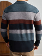 Men'S Thick Knit Sweater - Horizontal Striped Pullover Sweater in Dark Blue/Gray/Red/Black/, Long Sleeve Round Neck Sweater for Fall Winter, Gym, Office, Formal Events - Non-Bulky Warm Sweater for Everyday & Special Occasions