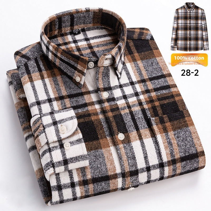 Men's Japanese Retro Plaid Shirt - Brushed Long Sleeve Collar, Single-Breasted Button Front, Brown/Black/White/Beige Tartan Pattern, Casual & Formal Wear (Spring/Fall) - Regular Fit Classic Tailored Blazer-like Coat