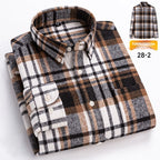 Men's Japanese Retro Plaid Shirt - Brushed Long Sleeve Collar, Single-Breasted Button Front, Brown/Black/White/Beige Tartan Pattern, Casual & Formal Wear (Spring/Fall) - Regular Fit Classic Tailored Blazer-like Coat