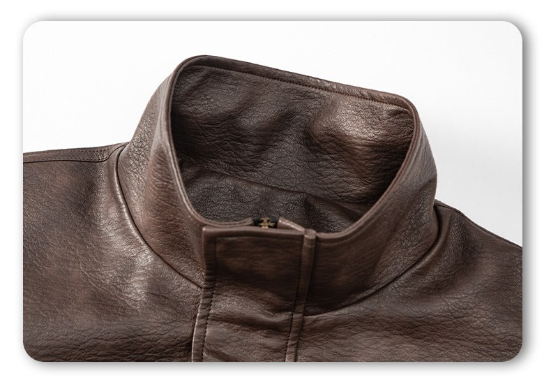 1pc TNZI Men'S Windproof Motorcycle Jacket - Large Size Heavy-Duty Stand Collar Zipper Closure, Full-Zip Front with Utility Pockets, Reinforced Elbows & Wrist, Durable for Autumn/Winter Riding & Casual/Business Wear, Motorcyc