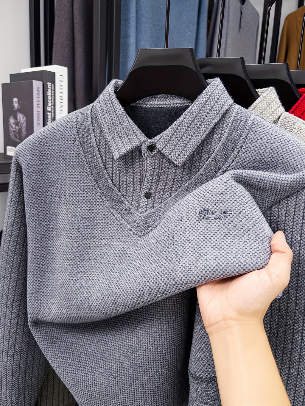 Men's -Lined Winter Knit Sweater Jacket/Pullover - Heavy-Duty Button-Up Collar, Collar & Long Sleeve Coat-like Sweater Vest, Hand Washable Solid Gray Cold Weather Clothing for Fall/Winter (No Dry Clean)