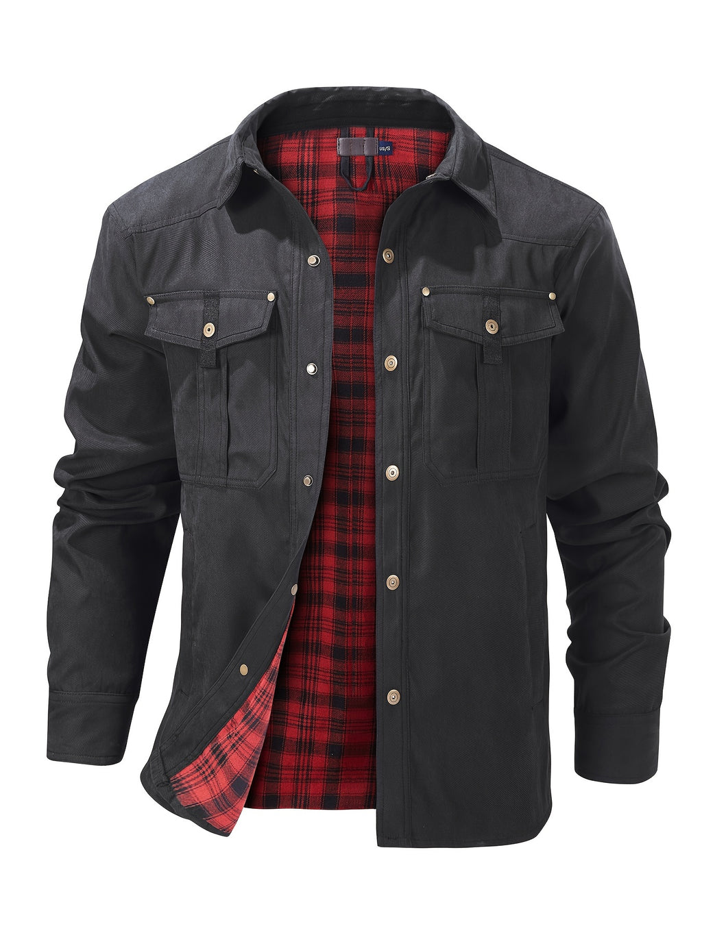 Men'S Fashion Casual Solid Color Plaid Cargo Jacket
