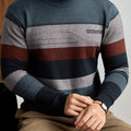 Men'S Thick Knit Sweater - Horizontal Striped Pullover Sweater in Dark Blue/Gray/Red/Black/, Long Sleeve Round Neck Sweater for Fall Winter, Gym, Office, Formal Events - Non-Bulky Warm Sweater for Everyday & Special Occasions