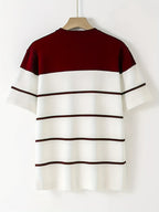 Men's Navy & White Horizontal Stripe Knit Sweater - Breathable Pullover Shirt, Regular Fit Casual Summer Top for Everyday & Formal Outfits, Medium Elasticity