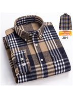 Men's Japanese Retro Plaid Shirt - Brushed Long Sleeve Collar, Single-Breasted Button Front, Brown/Black/White/Beige Tartan Pattern, Casual & Formal Wear (Spring/Fall) - Regular Fit Classic Tailored Blazer-like Coat