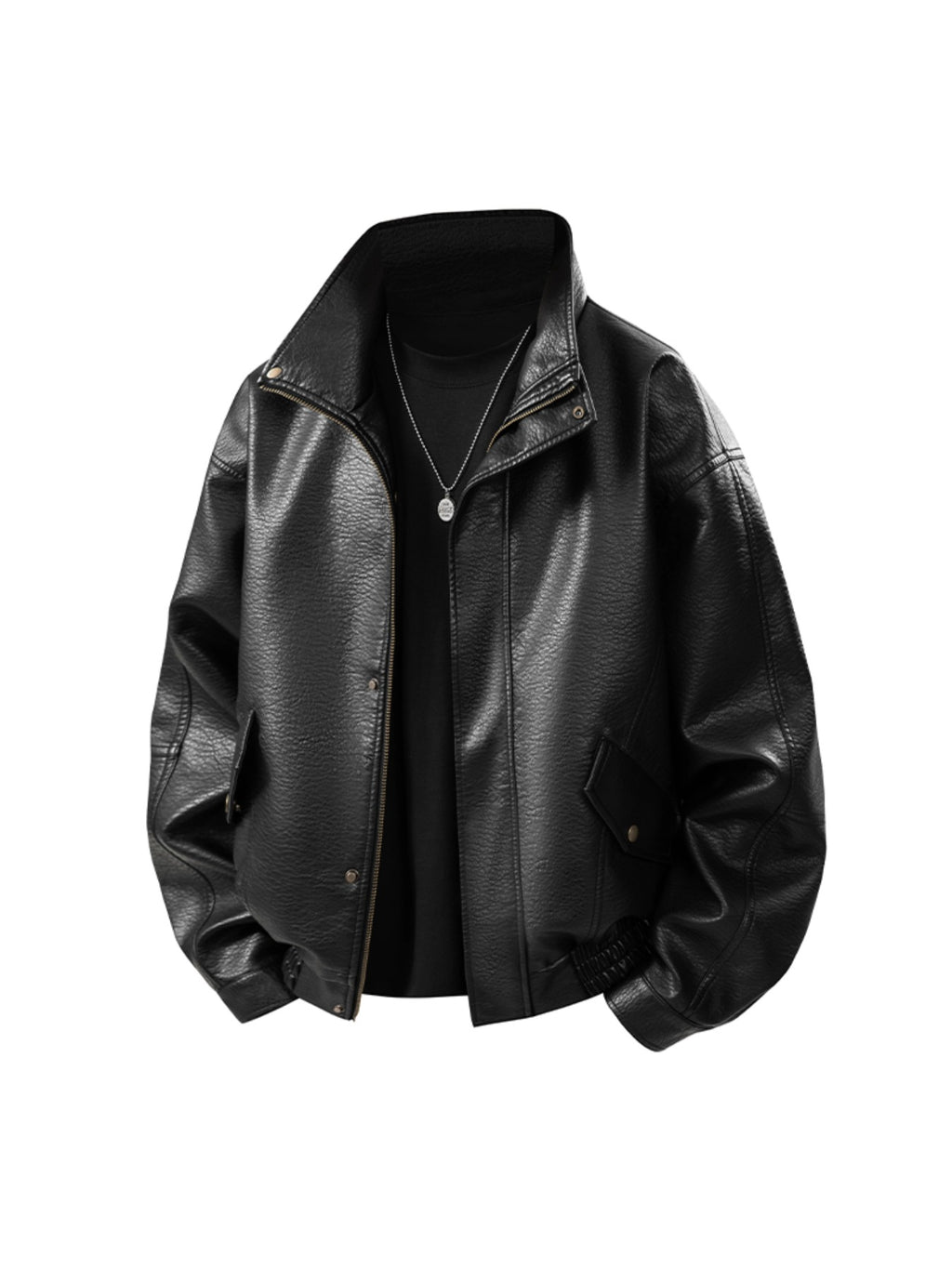 1pc TNZI Men'S Windproof Motorcycle Jacket - Large Size Heavy-Duty Stand Collar Zipper Closure, Full-Zip Front with Utility Pockets, Reinforced Elbows & Wrist, Durable for Autumn/Winter Riding & Casual/Business Wear, Motorcyc