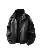 1pc TNZI Men'S Windproof Motorcycle Jacket - Large Size Heavy-Duty Stand Collar Zipper Closure, Full-Zip Front with Utility Pockets, Reinforced Elbows & Wrist, Durable for Autumn/Winter Riding & Casual/Business Wear, Motorcyc