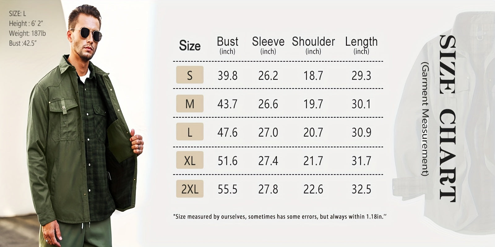 Men'S Fashion Casual Solid Color Plaid Cargo Jacket