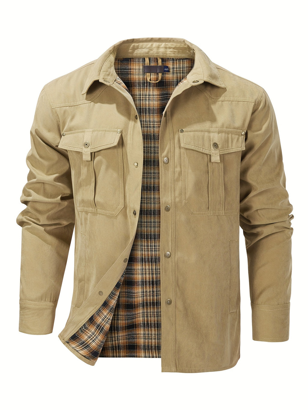 Men'S Fashion Casual Solid Color Plaid Cargo Jacket