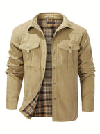 Men'S Fashion Casual Solid Color Plaid Cargo Jacket