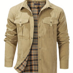 Men'S Fashion Casual Solid Color Plaid Cargo Jacket