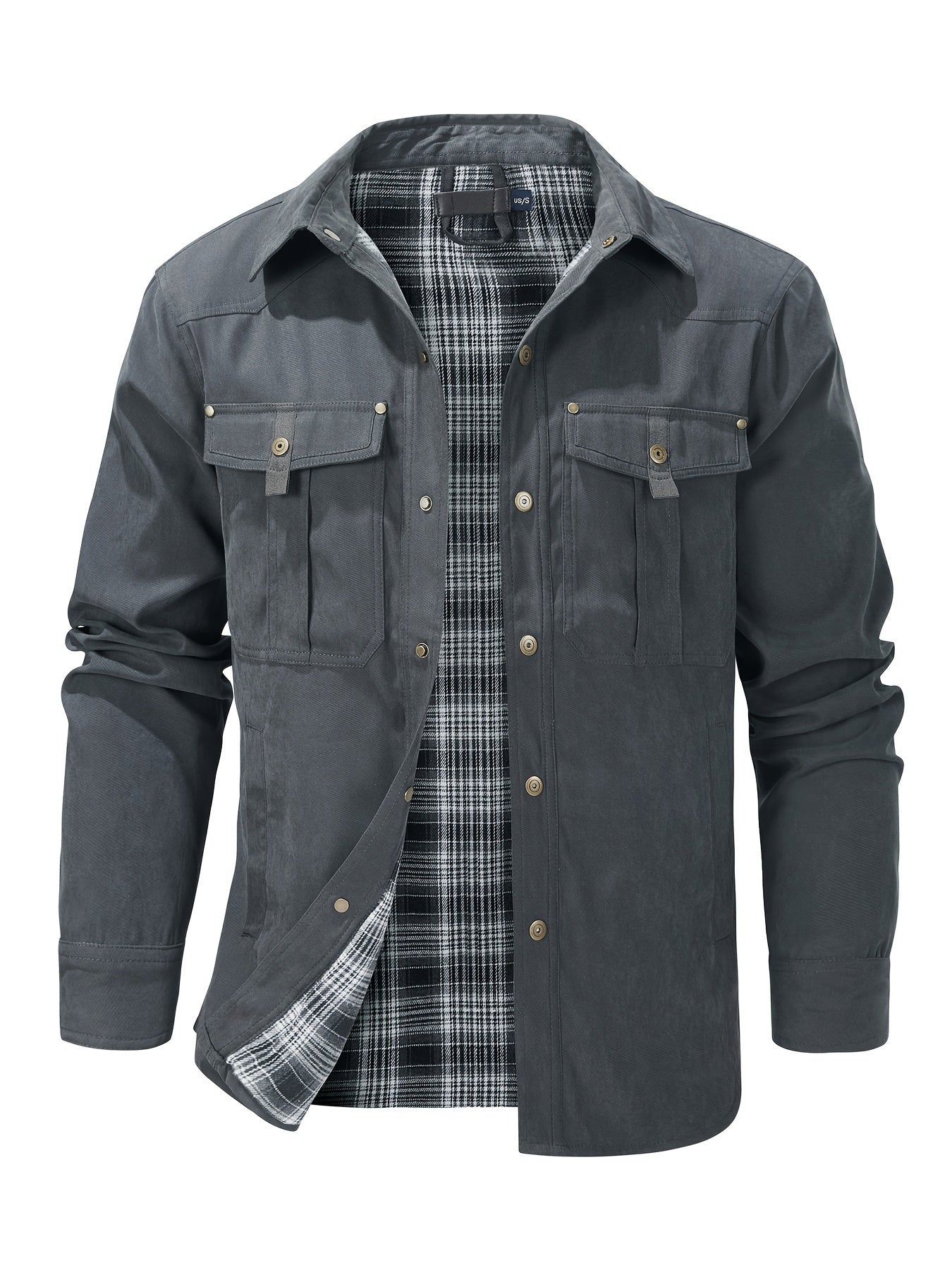 Men'S Fashion Casual Solid Color Plaid Cargo Jacket
