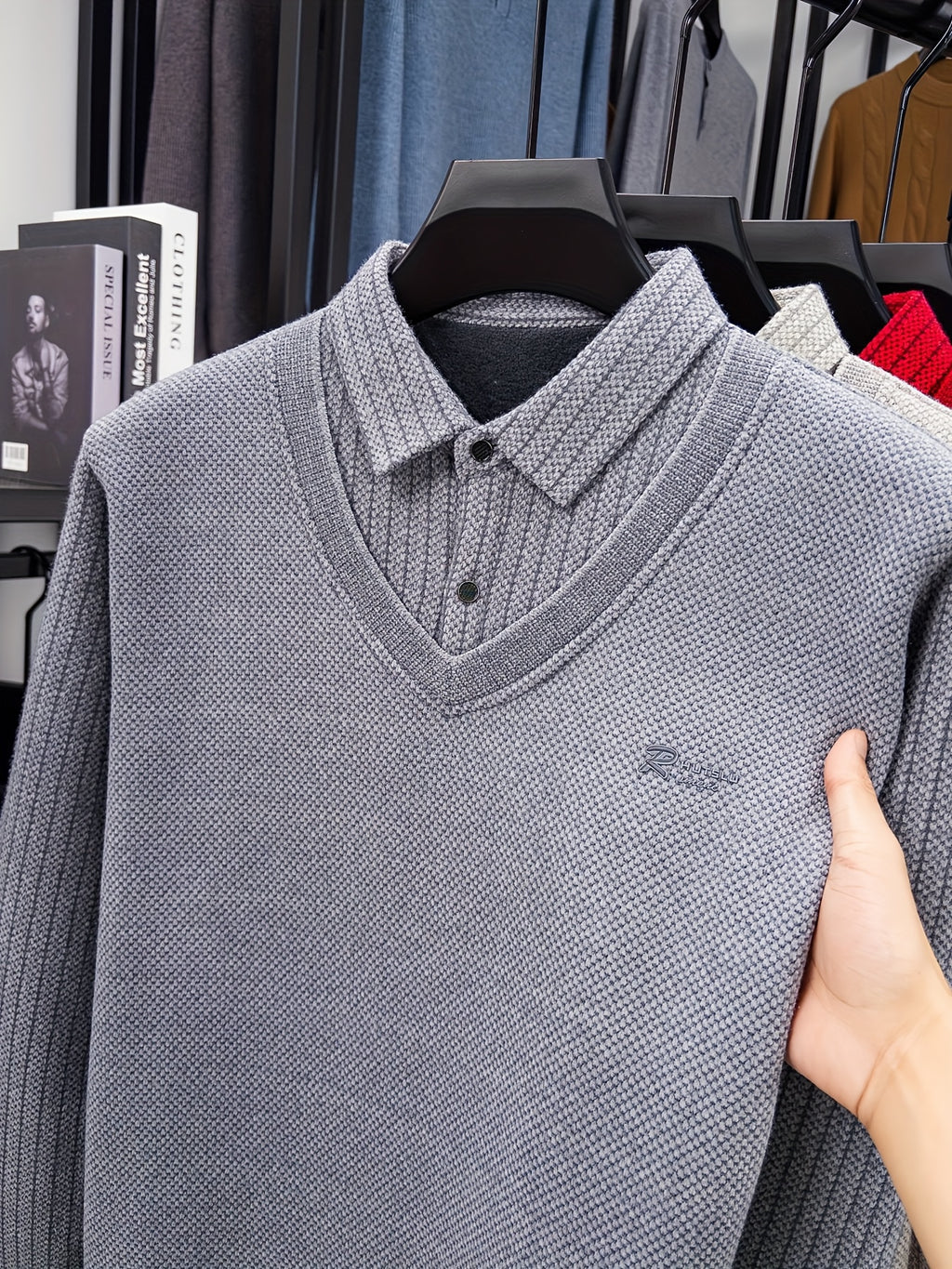 Men's -Lined Winter Knit Sweater Jacket/Pullover - Heavy-Duty Button-Up Collar, Collar & Long Sleeve Coat-like Sweater Vest, Hand Washable Solid Gray Cold Weather Clothing for Fall/Winter (No Dry Clean)