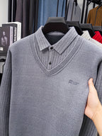 Men's -Lined Winter Knit Sweater Jacket/Pullover - Heavy-Duty Button-Up Collar, Collar & Long Sleeve Coat-like Sweater Vest, Hand Washable Solid Gray Cold Weather Clothing for Fall/Winter (No Dry Clean)