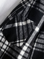 Men's Plaid Shirt Jacket with Hood - Black/White/Gray Tartan Pattern, Collar & Chest Pocket - Winter Warm Coat, Button-Front Blazer for Casual & Smart-Casual Wear (Non-Stretch Woven Fabric)