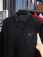 Men's -Lined Winter Knit Sweater Jacket/Pullover - Heavy-Duty Button-Up Collar, Collar & Long Sleeve Coat-like Sweater Vest, Hand Washable Solid Gray Cold Weather Clothing for Fall/Winter (No Dry Clean)