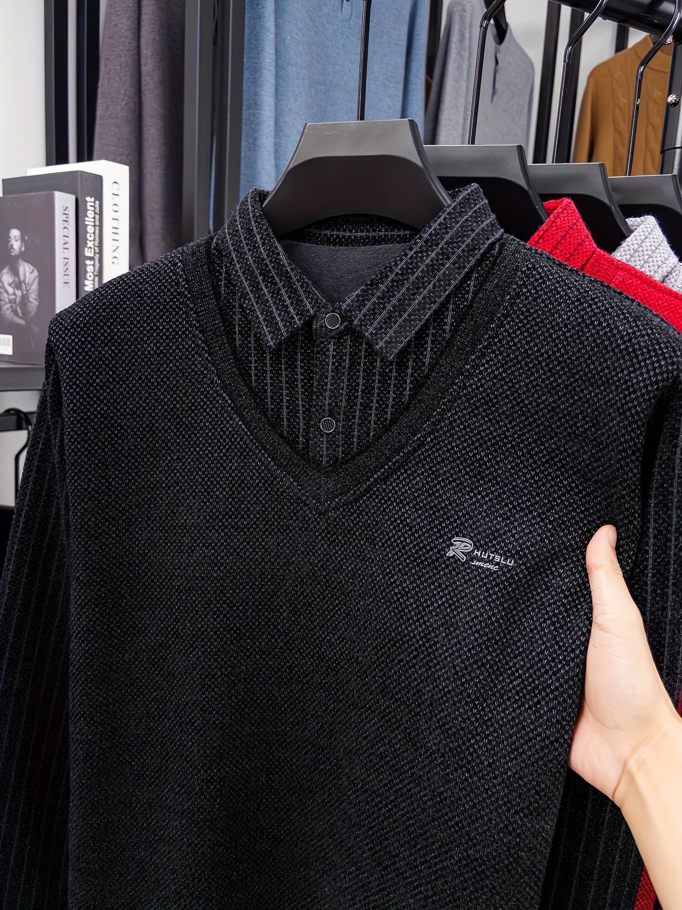 Men's -Lined Winter Knit Sweater Jacket/Pullover - Heavy-Duty Button-Up Collar, Collar & Long Sleeve Coat-like Sweater Vest, Hand Washable Solid Gray Cold Weather Clothing for Fall/Winter (No Dry Clean)