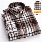 Men's Japanese Retro Plaid Shirt - Brushed Long Sleeve Collar, Single-Breasted Button Front, Brown/Black/White/Beige Tartan Pattern, Casual & Formal Wear (Spring/Fall) - Regular Fit Classic Tailored Blazer-like Coat