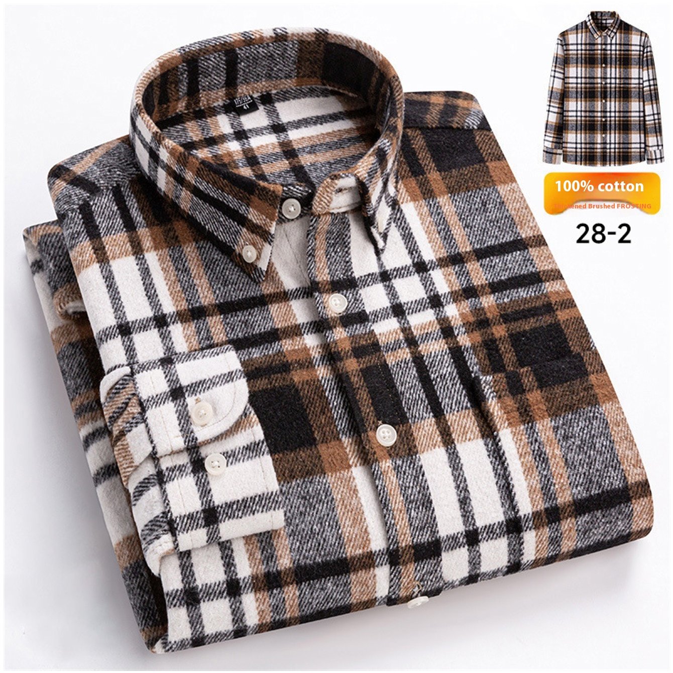 Men's Japanese Retro Plaid Shirt - Brushed Long Sleeve Collar, Single-Breasted Button Front, Brown/Black/White/Beige Tartan Pattern, Casual & Formal Wear (Spring/Fall) - Regular Fit Classic Tailored Blazer-like Coat