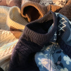 Men's Thick Winter Sweater - Oversized Loose Fit Cable- Jacket with Plaid/Tartan/Leaf Collar, Machine Washable Brown/Beige/White/Black Layered Knitwear for & Young s, Casual Outerwear (No Transparency)