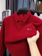 Men's -Lined Winter Knit Sweater Jacket/Pullover - Heavy-Duty Button-Up Collar, Collar & Long Sleeve Coat-like Sweater Vest, Hand Washable Solid Gray Cold Weather Clothing for Fall/Winter (No Dry Clean)